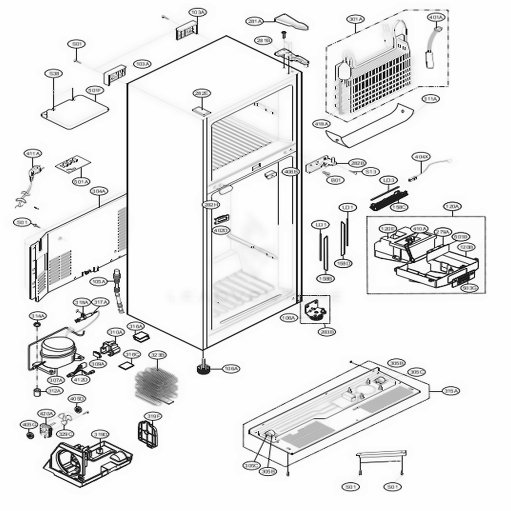 Case Parts Diagram and Parts List for 78033 ASTCSE2 LG Refrigerator