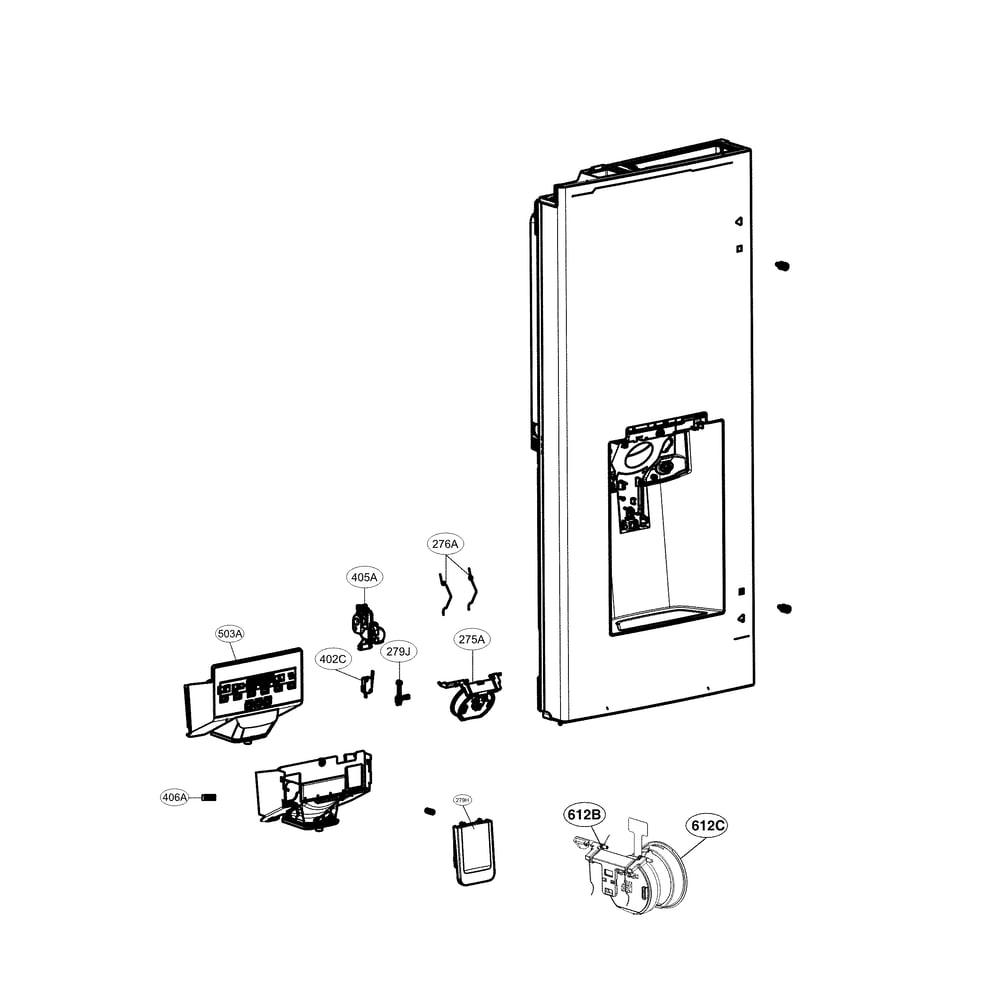 Dispenser Parts Diagram and Parts List for LMXS28626S 00 LG Refrigerator