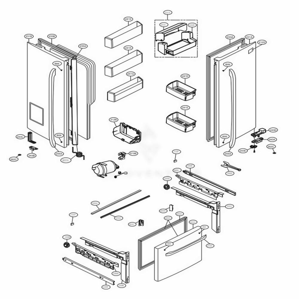 Door Parts Diagram and Parts List for LFXS24626S ASTCNA0 LG Refrigerator