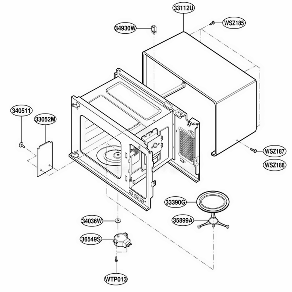 Oven Cavity Parts Diagram and Parts List for YMT3130SHB B1EWPC LG Microwave