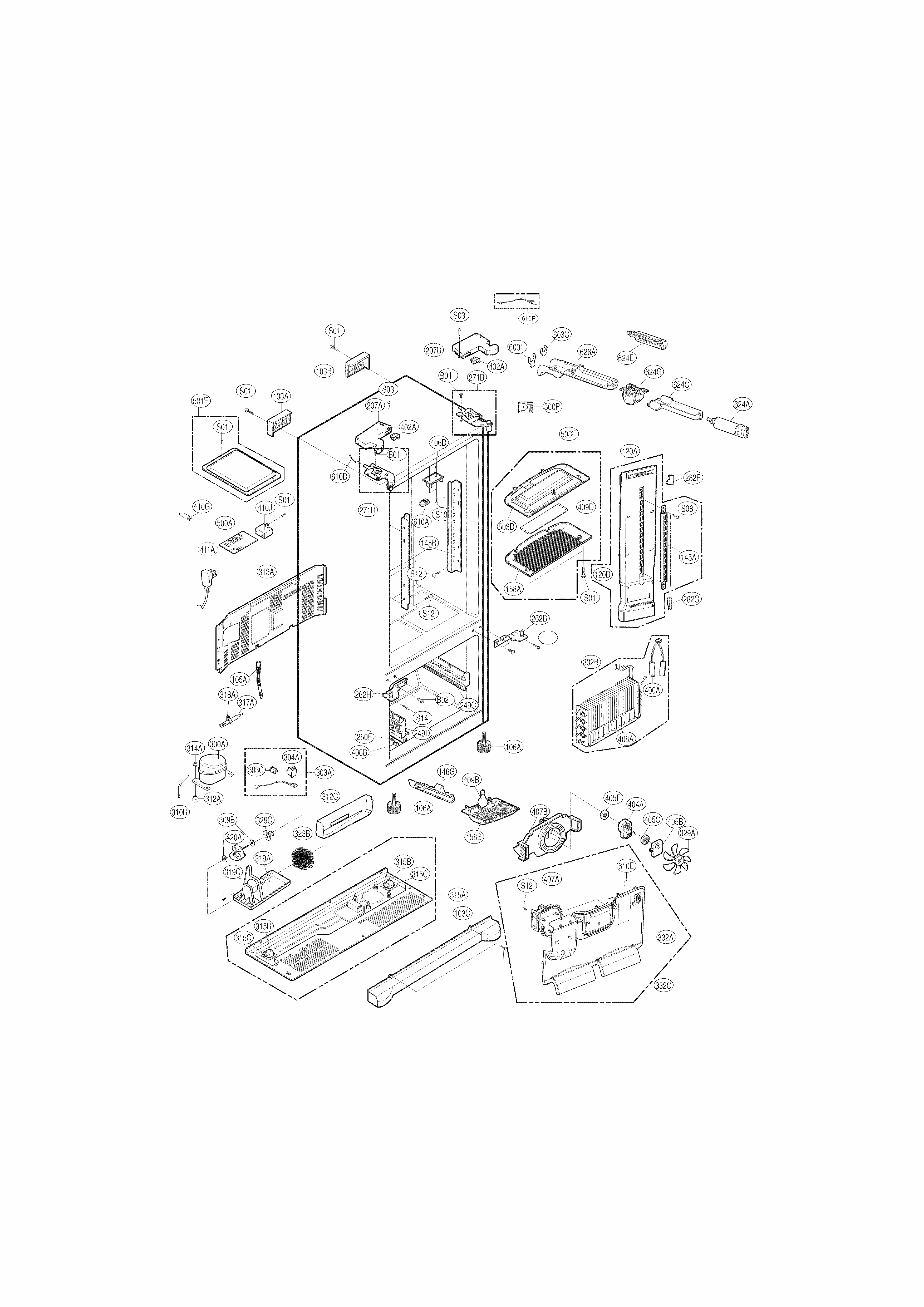 Case Parts Diagram and Parts List for 79570323310  Kenmore Refrigerator