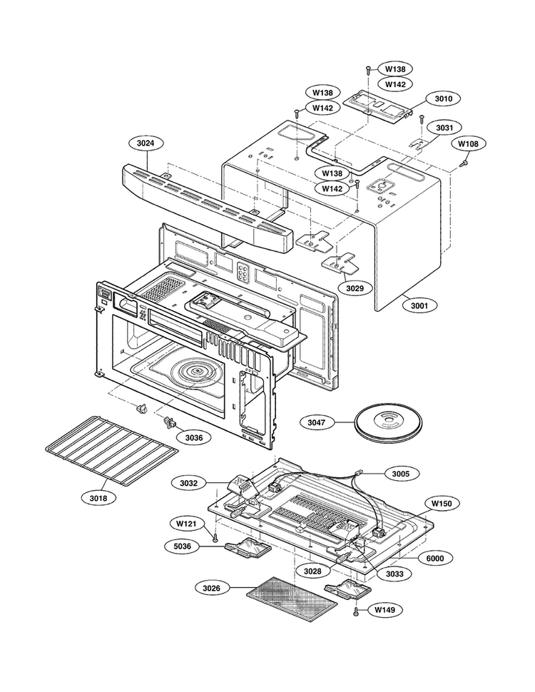Oven Cavity Parts Diagram and Parts List for LMVM1955T  LG Microwave