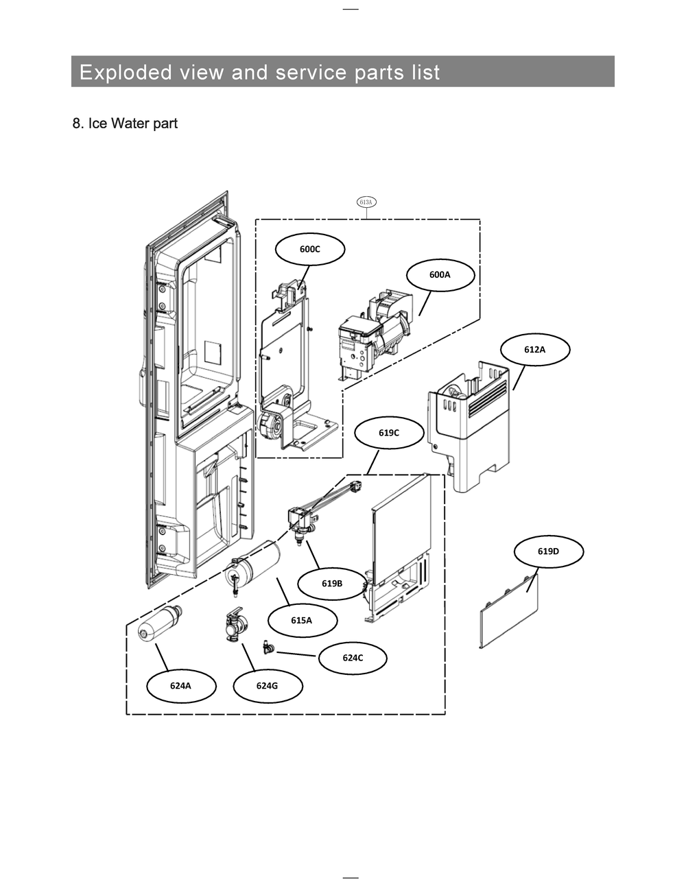 Ice Water Part Diagram and Parts List for LRMVC1803S ASTCNA0 LG Refrigerator