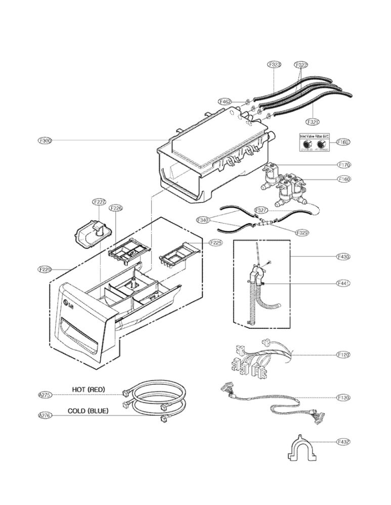 Dispenser Assembly Parts Diagram and Parts List for WM8000HWA 00 LG Washer