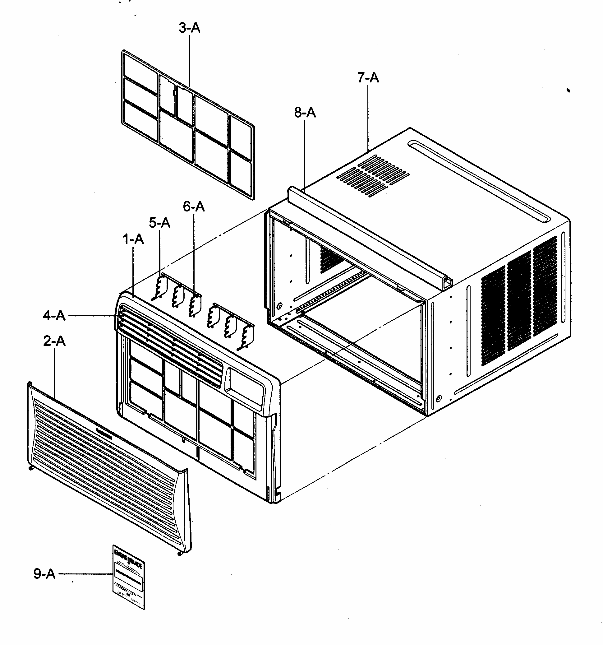 Cabinet/front Grille Parts Diagram and Parts List for 58074229400  Kenmore Air Conditioner