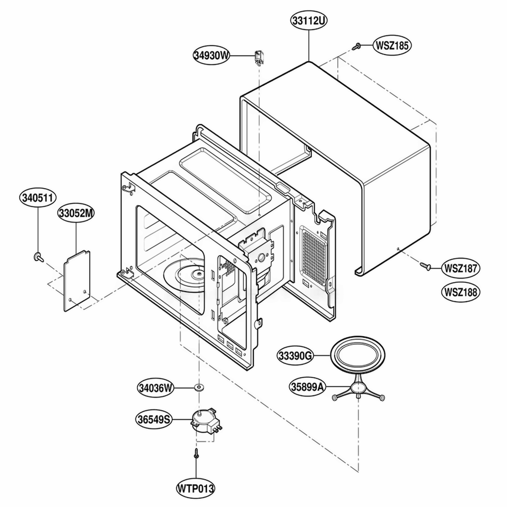 Oven Cavity Parts Diagram and Parts List for JES1351PWD AM2EGEU LG Range