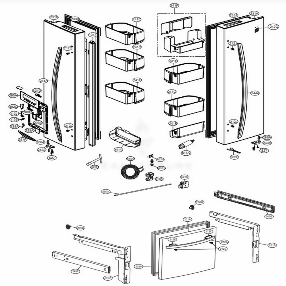 Door Parts Diagram and Parts List for LFD22786SB AWBCNA1 LG Refrigerator