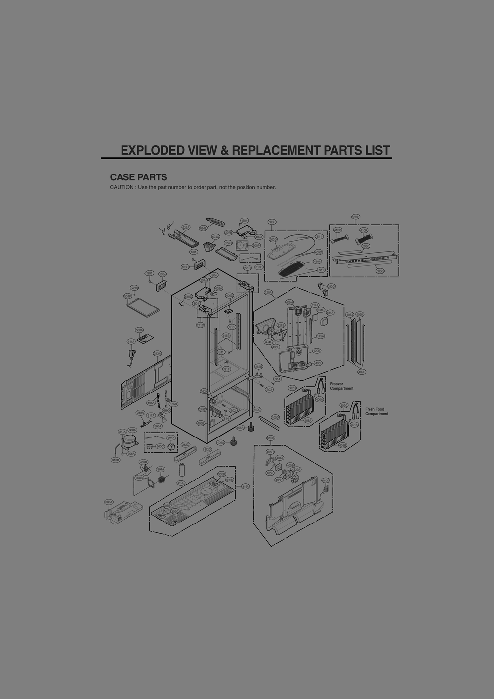 Case Parts Diagram and Parts List for GR-B318LSJM ASTCNA1 LG Refrigerator