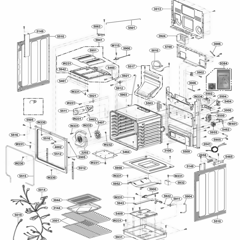 Cavity Parts Diagram and Parts List for LRG3095SW FW2ELGA LG Range