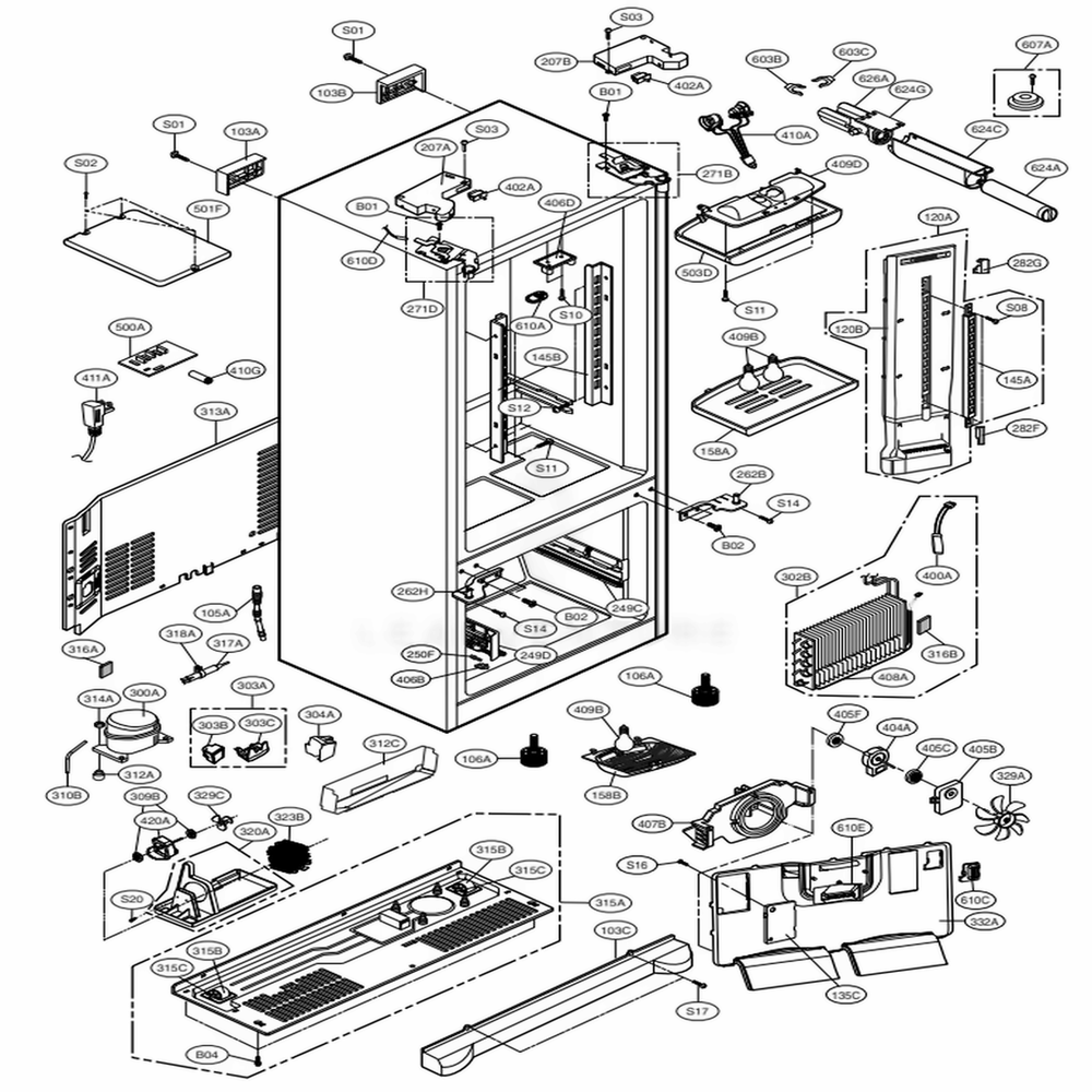 Case Parts Diagram and Parts List for 71012 ASWCSE0 LG Refrigerator