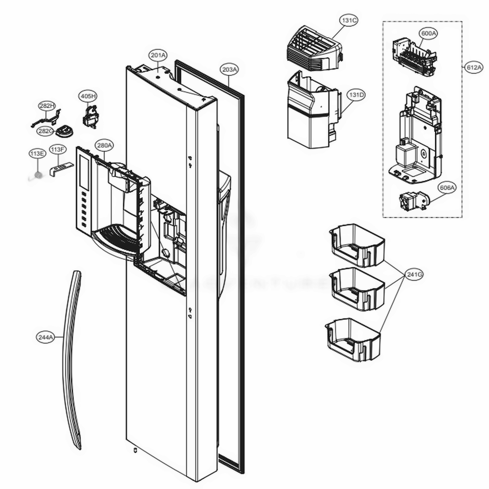 Freezer Door Diagram and Parts List for LSXS26386D ASBCNA1 LG Refrigerator