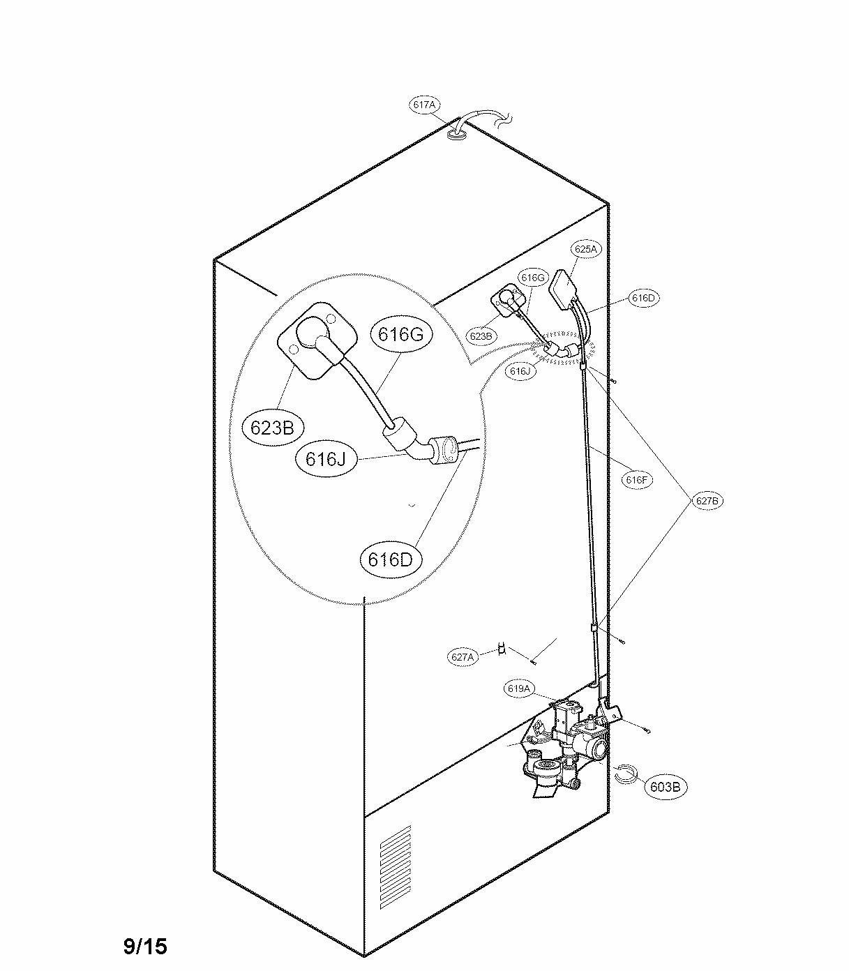Valve And Water Parts Diagram and Parts List for 79570323312  Kenmore Refrigerator