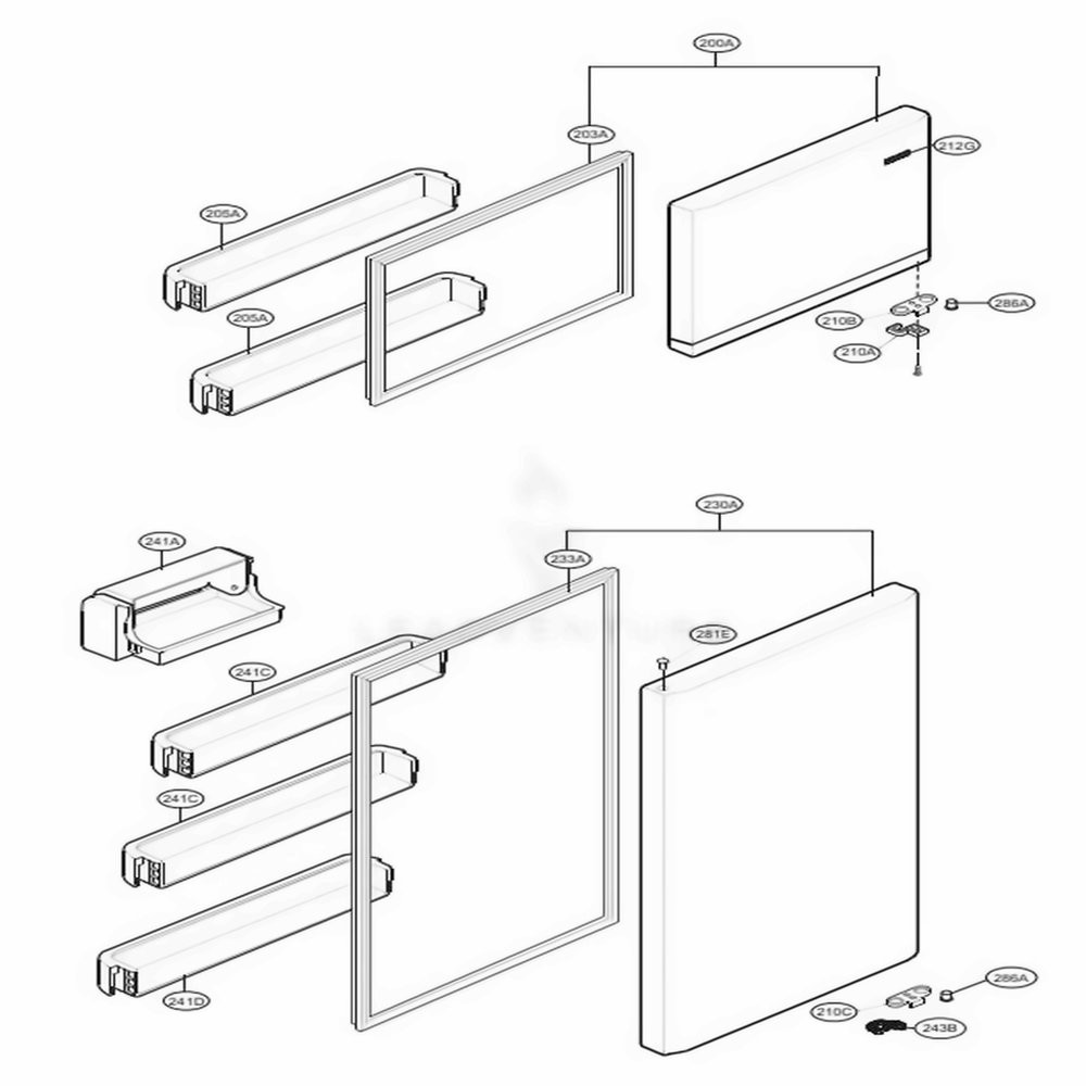 Door Parts Diagram and Parts List for LTCS24223D ASBCNA0 LG Refrigerator