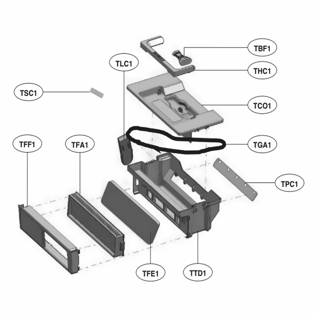 Tank Assembly, Dust Diagram and Parts List for VR65502LV ARDELGA LG Canister Vacuum