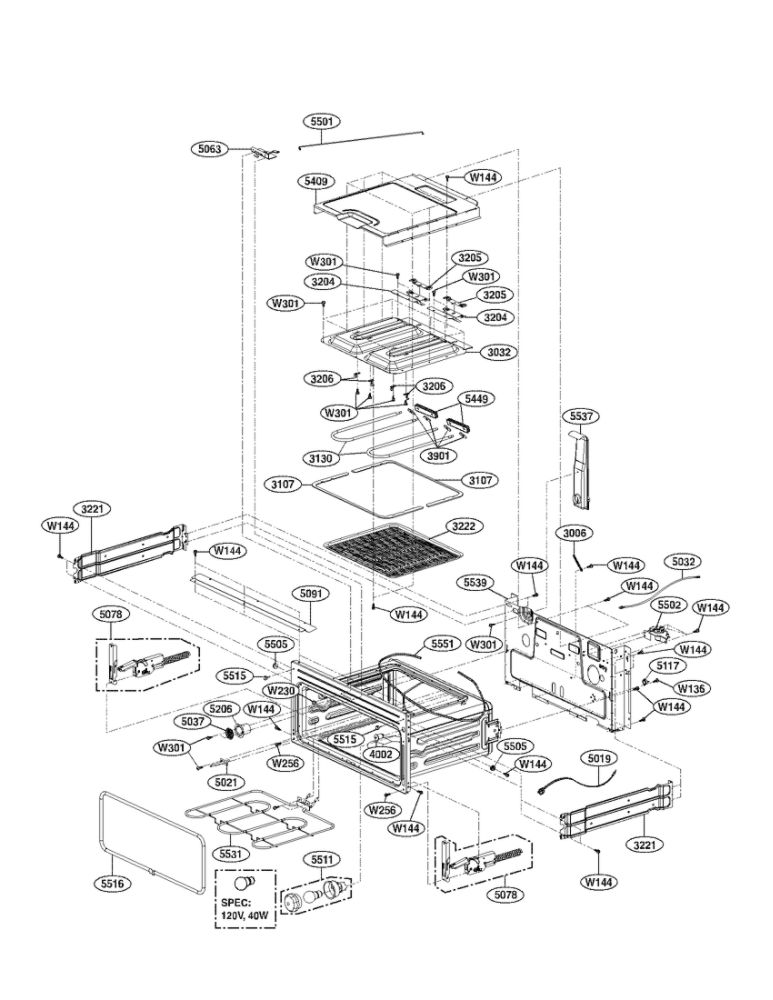 Upper Cavity Parts Diagram and Parts List for LDE3017SB 00 LG Range