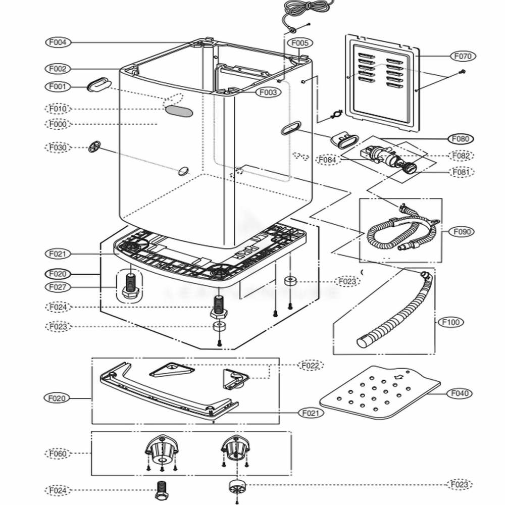 Outer Case Assembly Diagram and Parts List for WSLS1500HWW ABWEGEA LG Washer