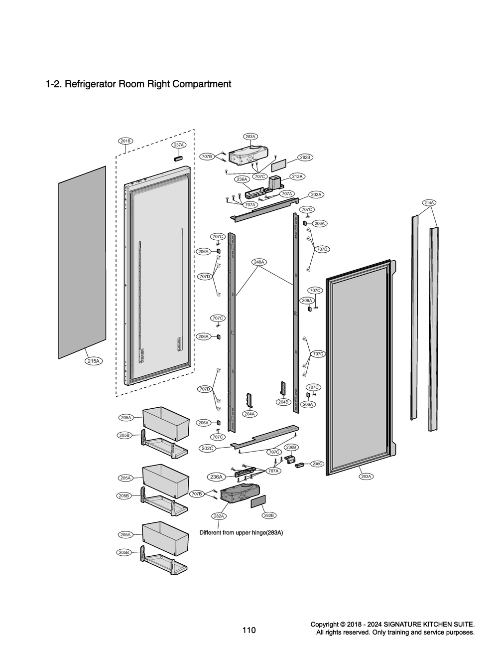 Refrigerator Room Right Compartment Diagram and Parts List for GR-617AGPPM ASWCNA0 LG Refrigerator