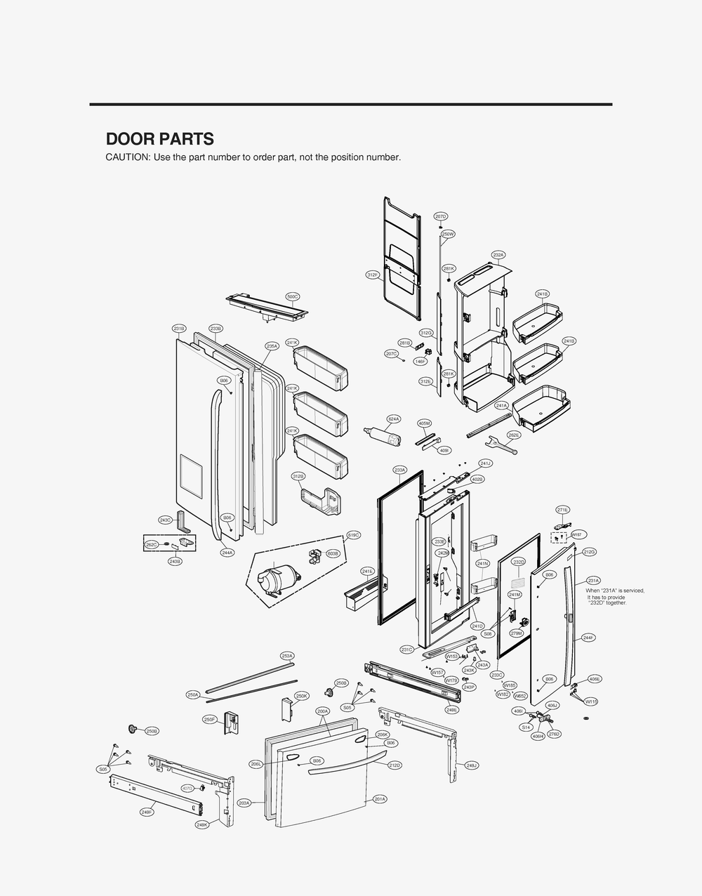 Door Parts Diagram and Parts List for GR-J318LSBM ASTCNA0 LG Refrigerator