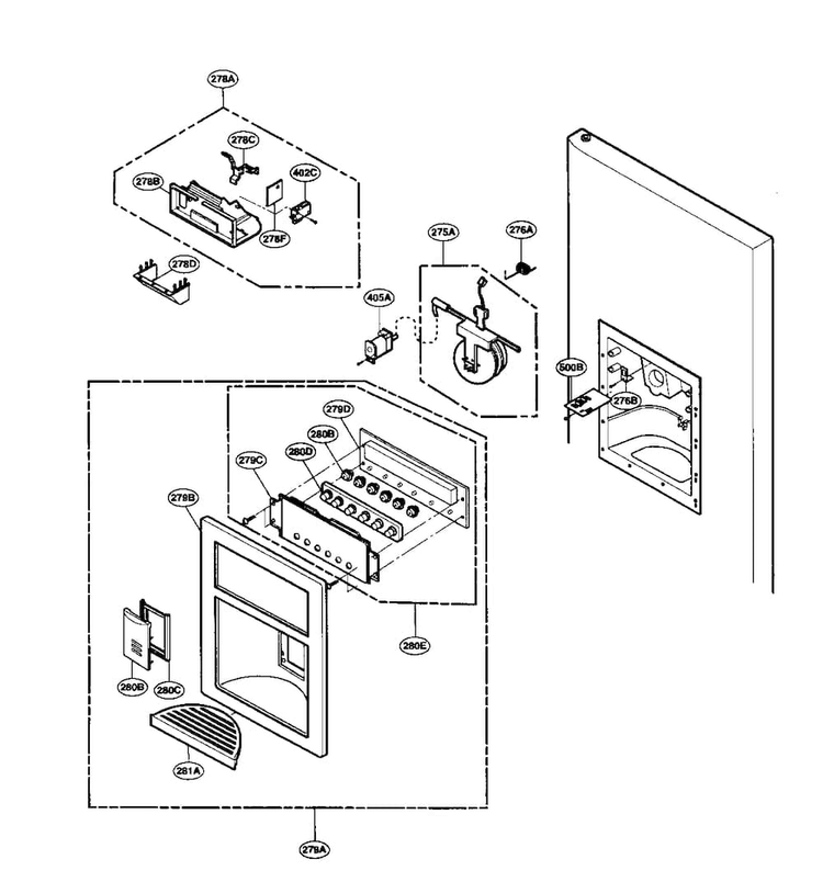 Dispenser Parts Diagram and Parts List for LFX25950SB 00 LG Refrigerator