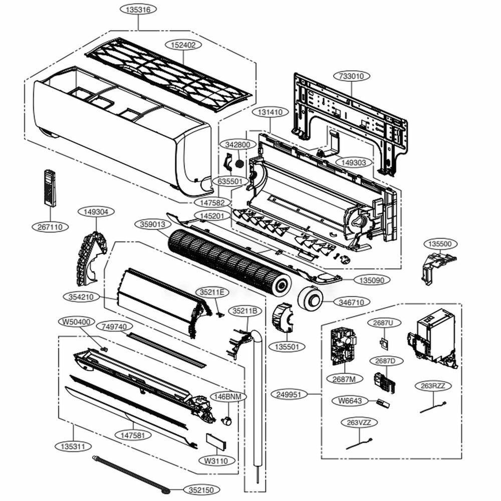 Indoor Unit Diagram and Parts List for LAN120HYV3 AK3GEUS LG Air Conditioner