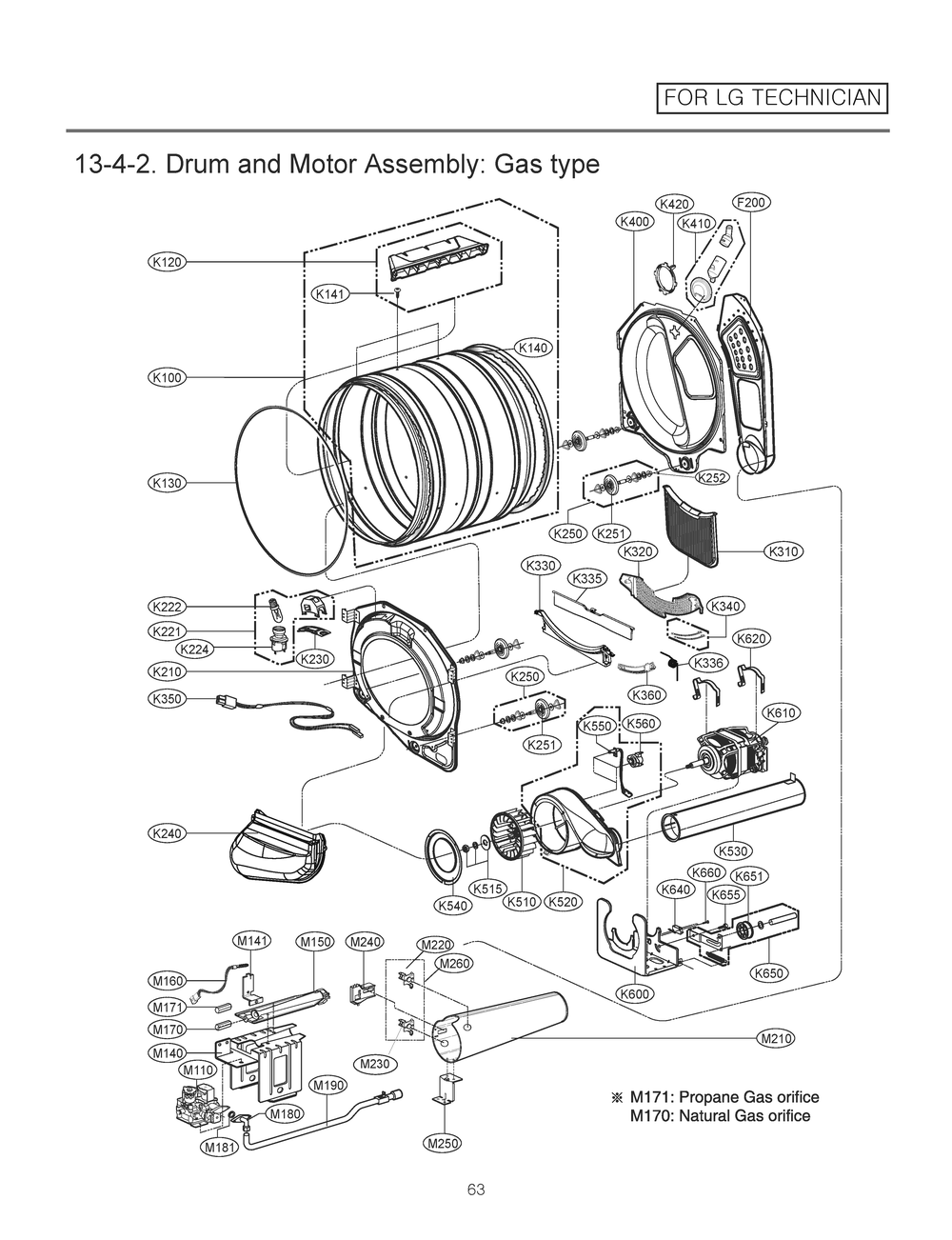Drum And Motor Assembly Diagram and Parts List for RN1393ES ASSEEUS LG Dryer