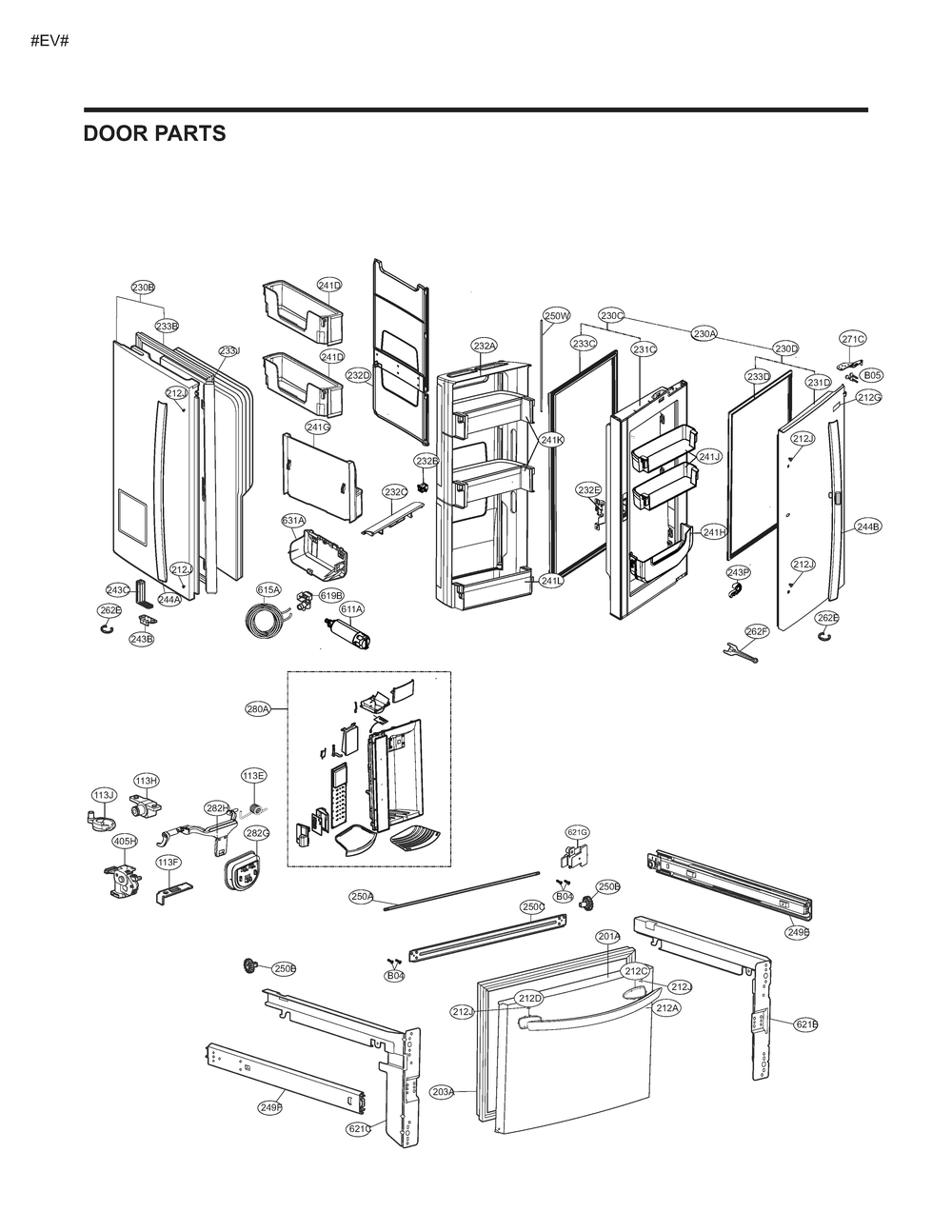 Door Parts Diagram and Parts List for GM-J268NSJM ASTCNA1 LG Refrigerator