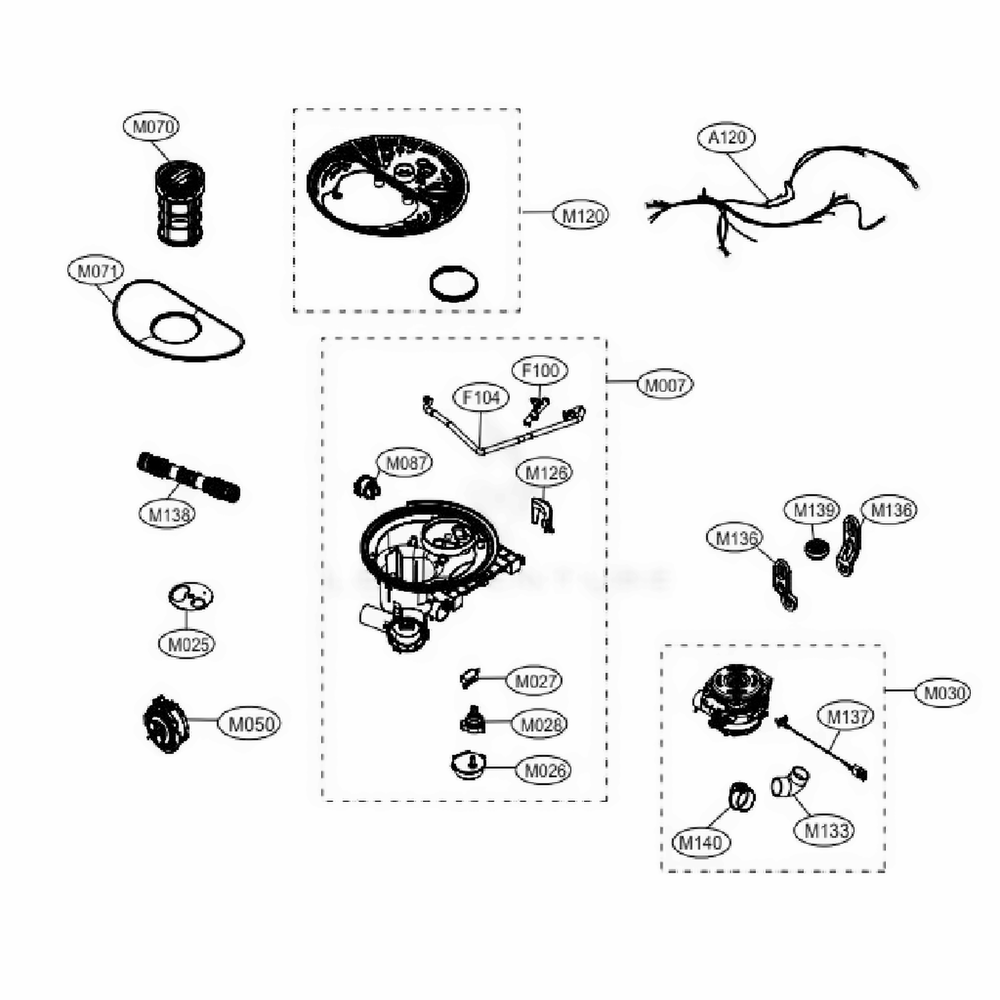 Sump Assembly Diagram and Parts List for LDP6810BD ABDESNA LG Dishwasher