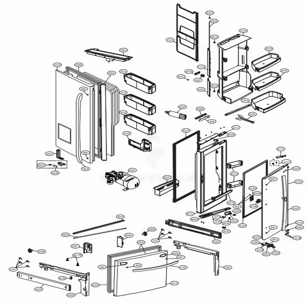 Door Parts Diagram and Parts List for LFXS30766D ASBCNA1 LG Refrigerator