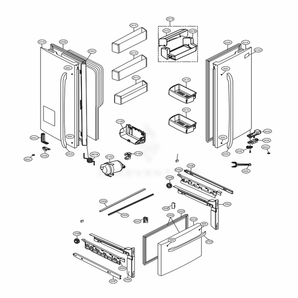 Door Parts Diagram and Parts List for LFX25973SB AWBCNA3 LG Refrigerator