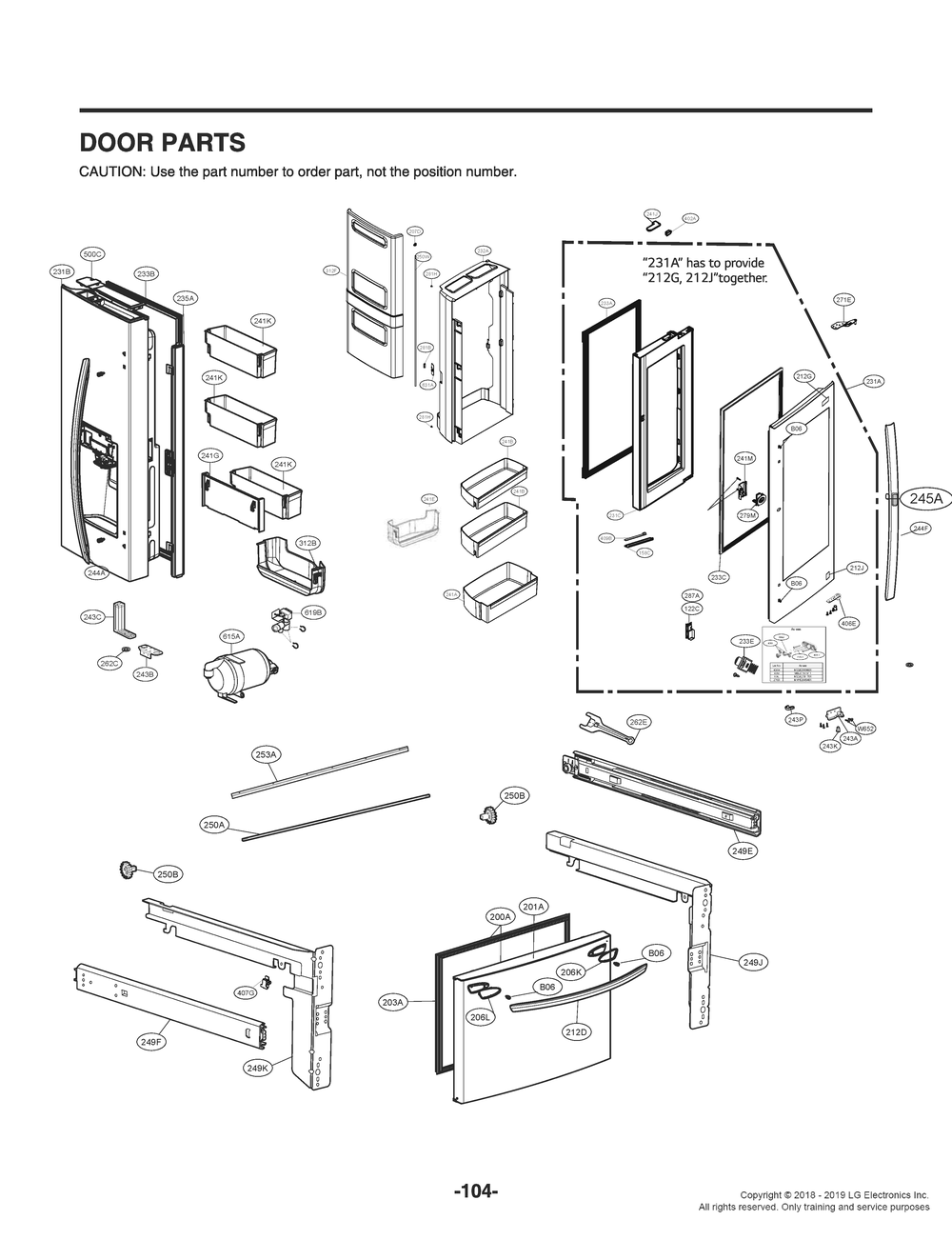 Door Parts Diagram and Parts List for GR-X288NSSM ASTCNA0 LG Refrigerator