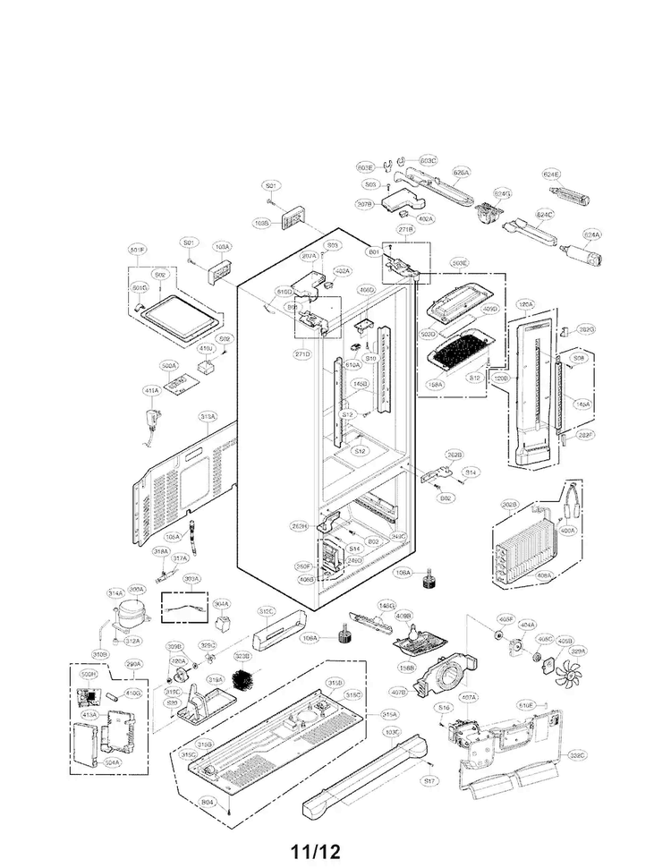 Case Parts Diagram and Parts List for LFX25976ST 01 LG Refrigerator