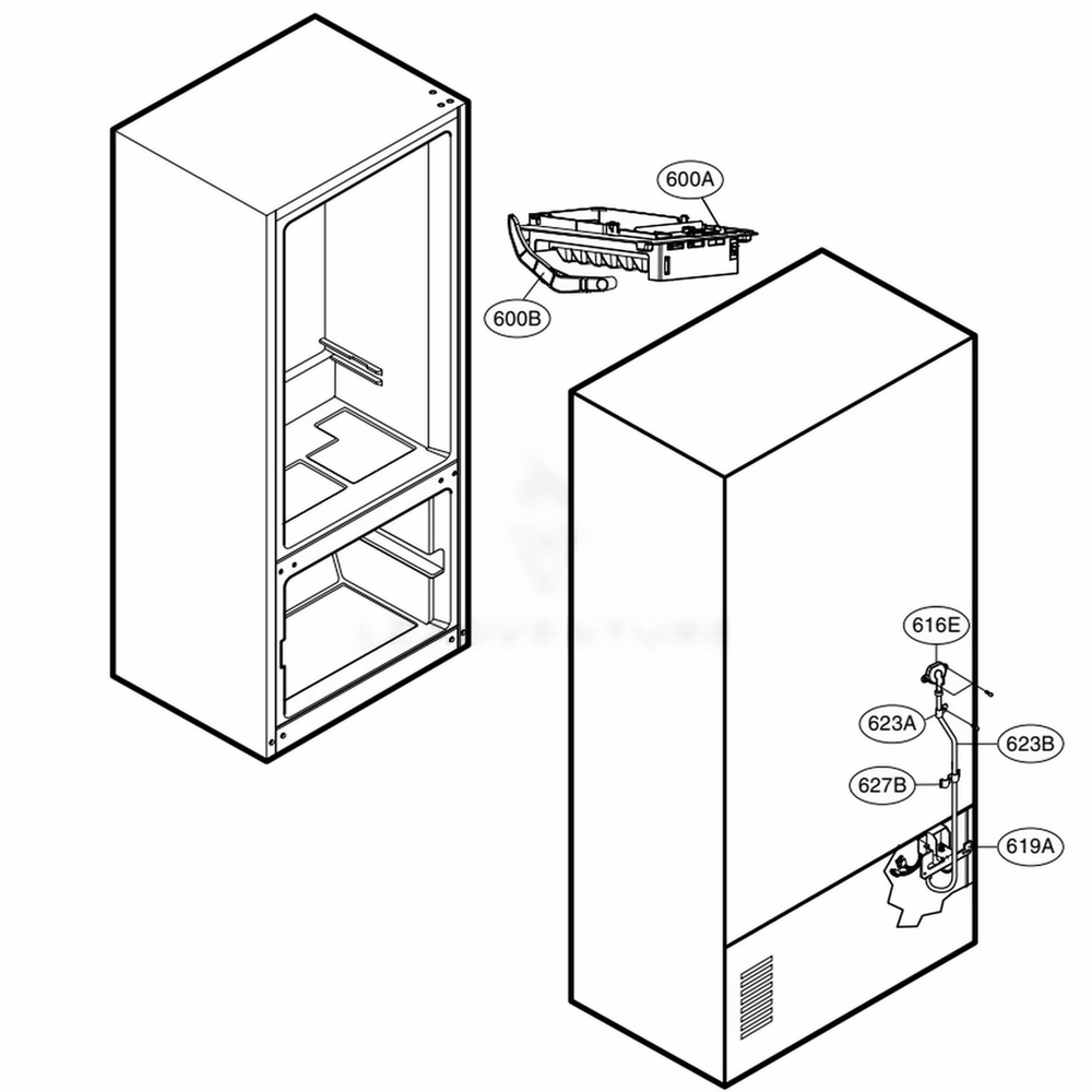 Ice Maker Parts Diagram and Parts List for 71609 AWBCSE1 LG Refrigerator