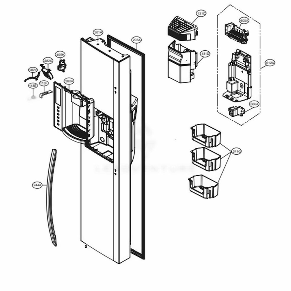 Freezer Door Diagram and Parts List for LSXS26326B AWBCNA2 LG Refrigerator