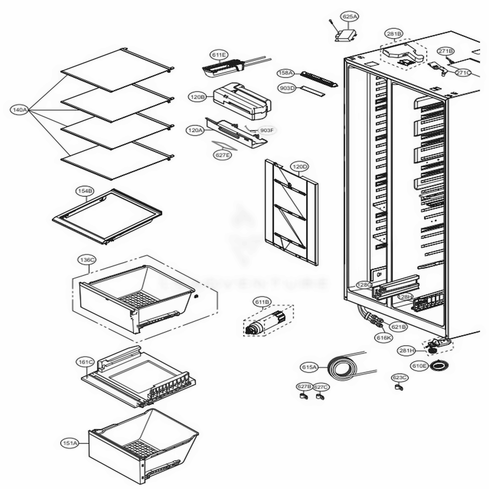 Refrigerator Compartment Diagram and Parts List for 51832 ASWCSE3 LG Refrigerator