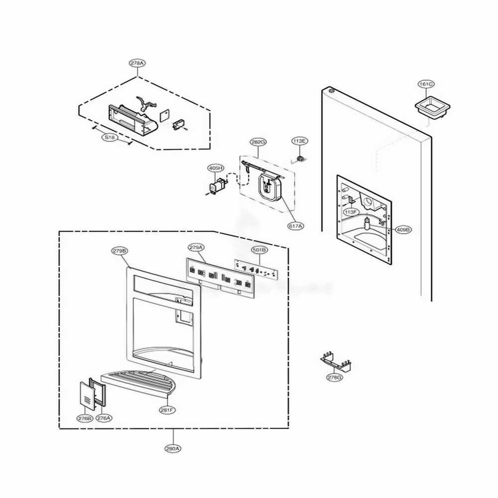 Dispenser Parts Diagram and Parts List for 58814 ABICSER LG Refrigerator