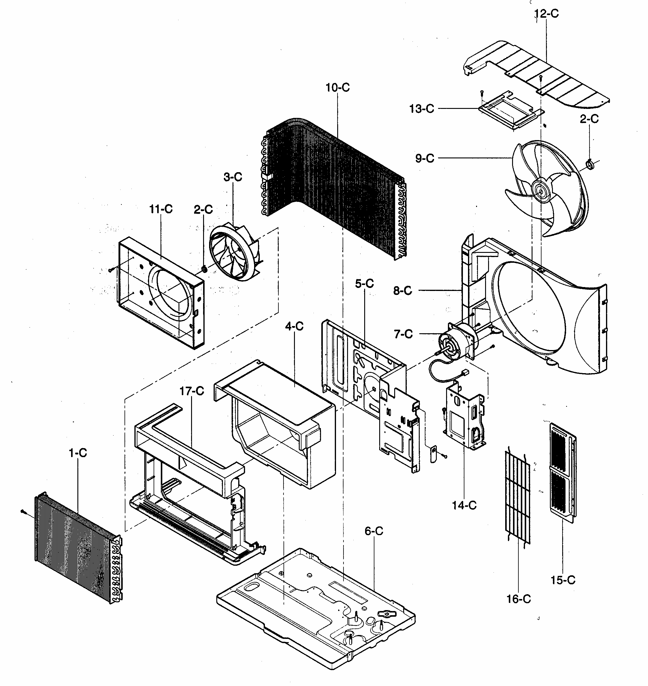 Air Handling/cycle Parts Diagram and Parts List for 58077128300  Kenmore Air Conditioner