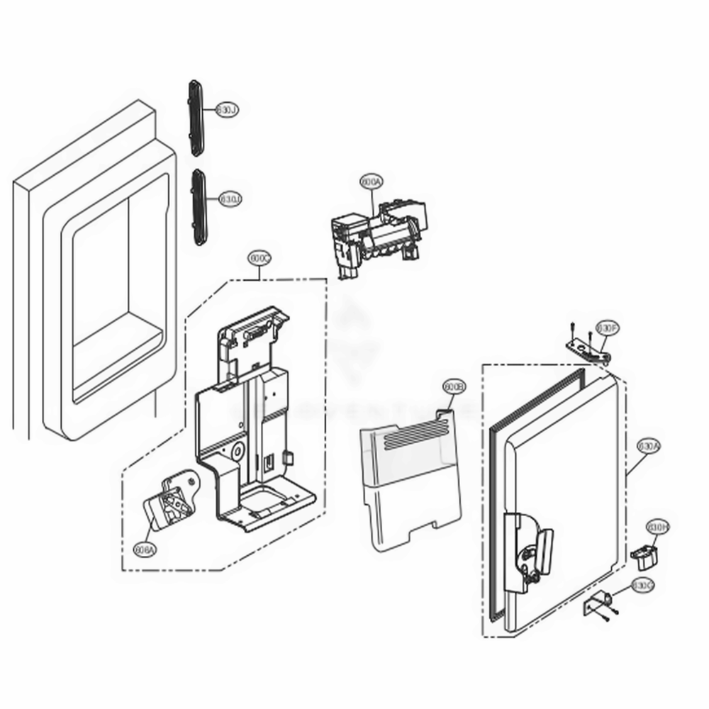 Ice Maker And Ice Bin Parts Diagram and Parts List for LFXS24623W ASWCNA2 LG Refrigerator