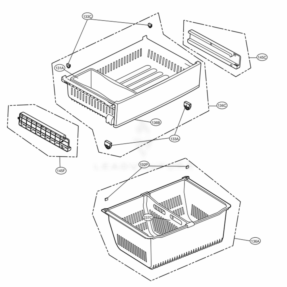 Freezer Parts Diagram and Parts List for 73105 ASTCSE2 LG Refrigerator