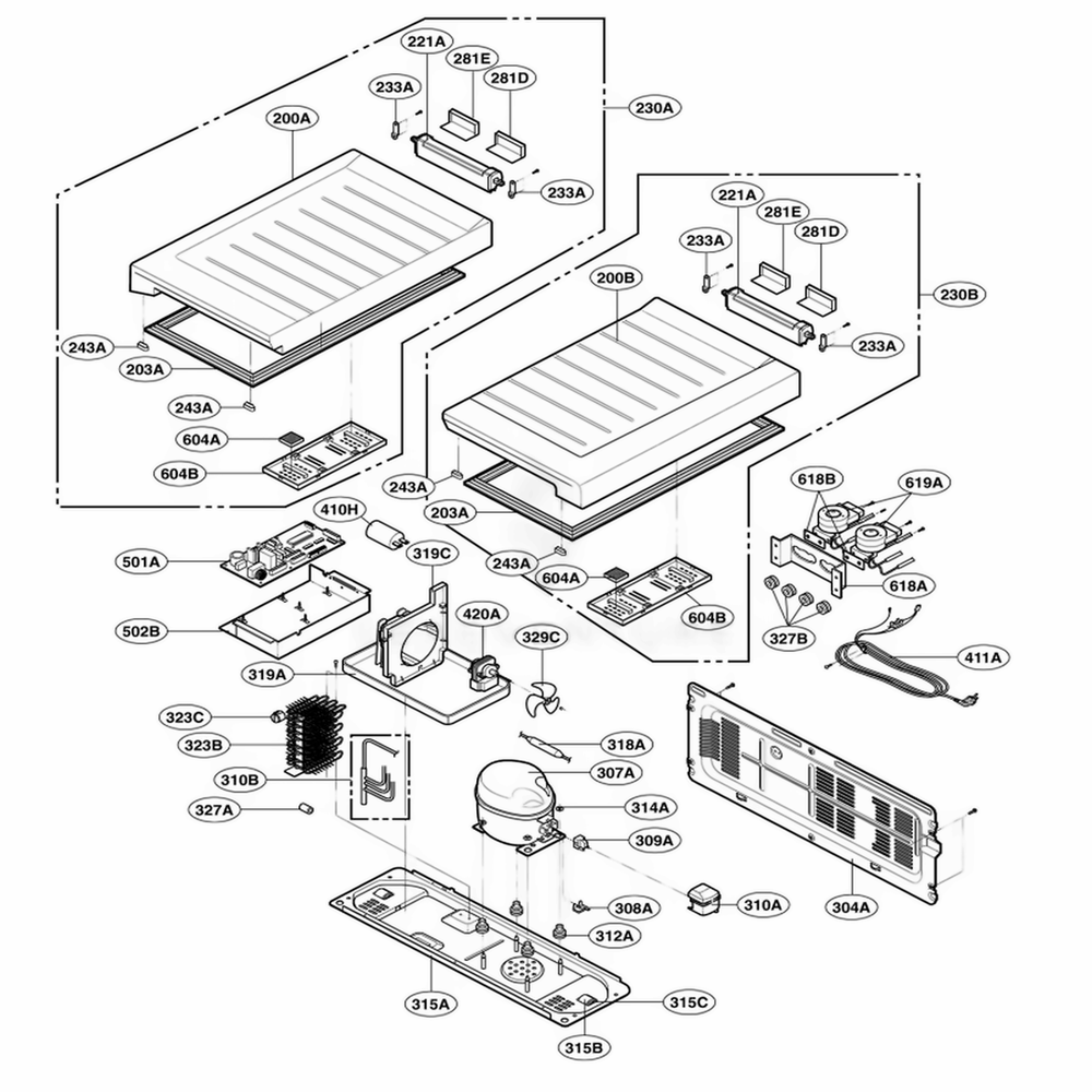 Main 1 Diagram and Parts List for GRK243PRS ACRCSJA LG Refrigerator