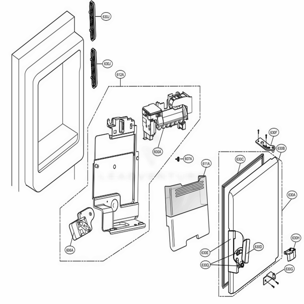Ice Maker And Ice Bin Parts Diagram and Parts List for LFX28968SB AWBCNA3 LG Refrigerator