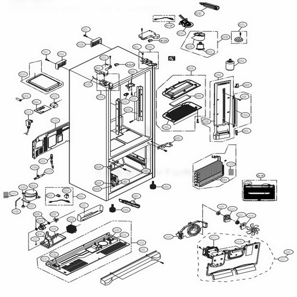 Case Parts Diagram and Parts List for LFX25974SW ASWCNA5 LG Refrigerator