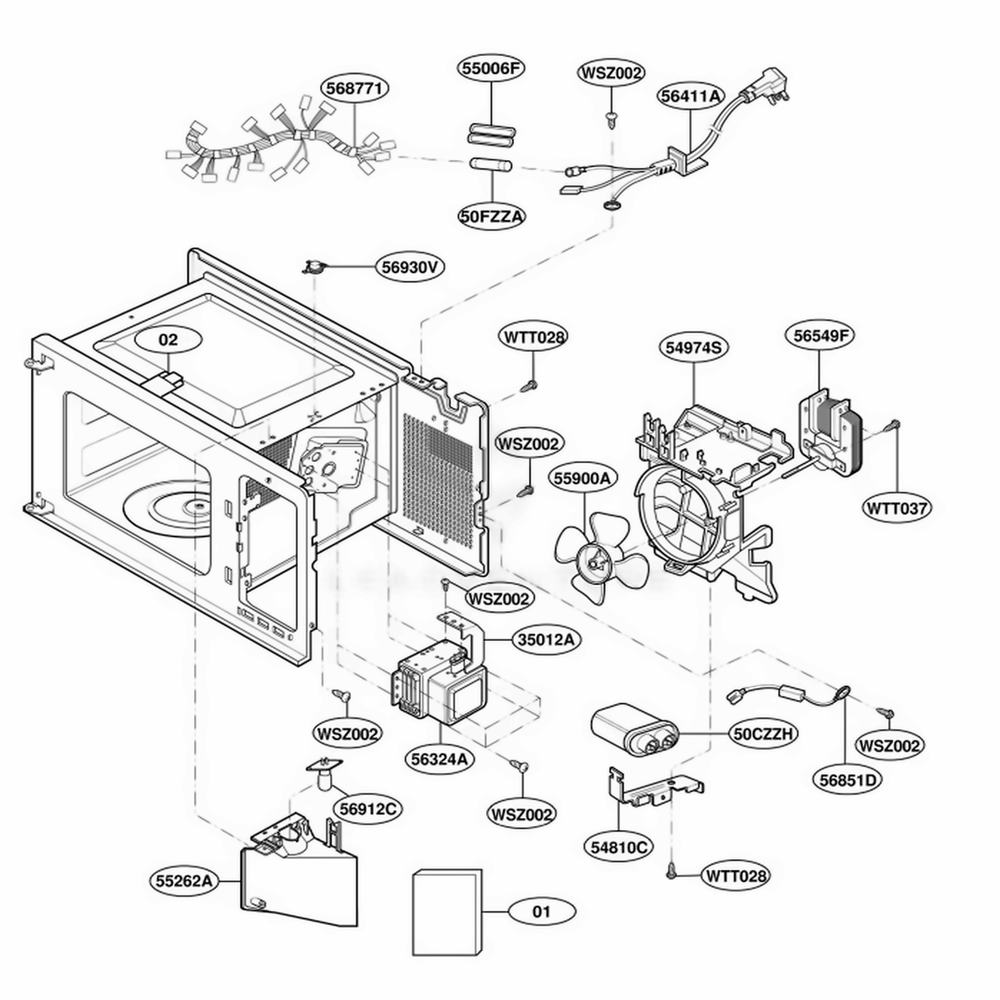 Interior Parts Diagram and Parts List for MT2115SJQ MWEWRP LG Range