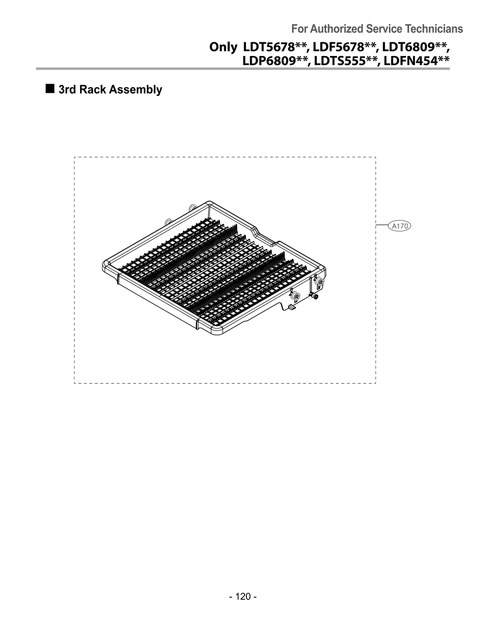 3rd Rack Assembly Diagram and Parts List for DUA513FB ABPESNA LG Dishwasher