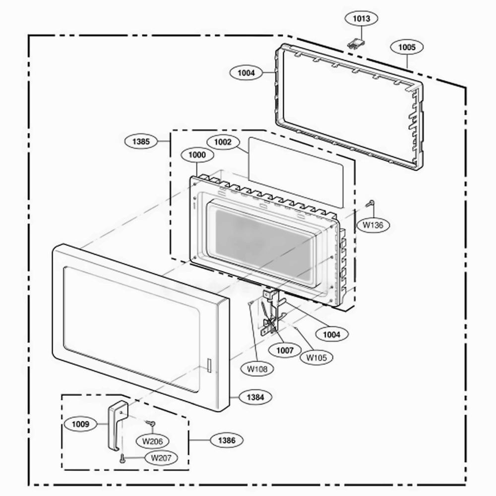 Door Parts Diagram and Parts List for DECS11MA AGRQMTR LG Range