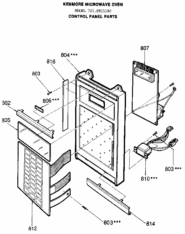 Control Panel Diagram and Parts List for 7218915180  Kenmore Microwave