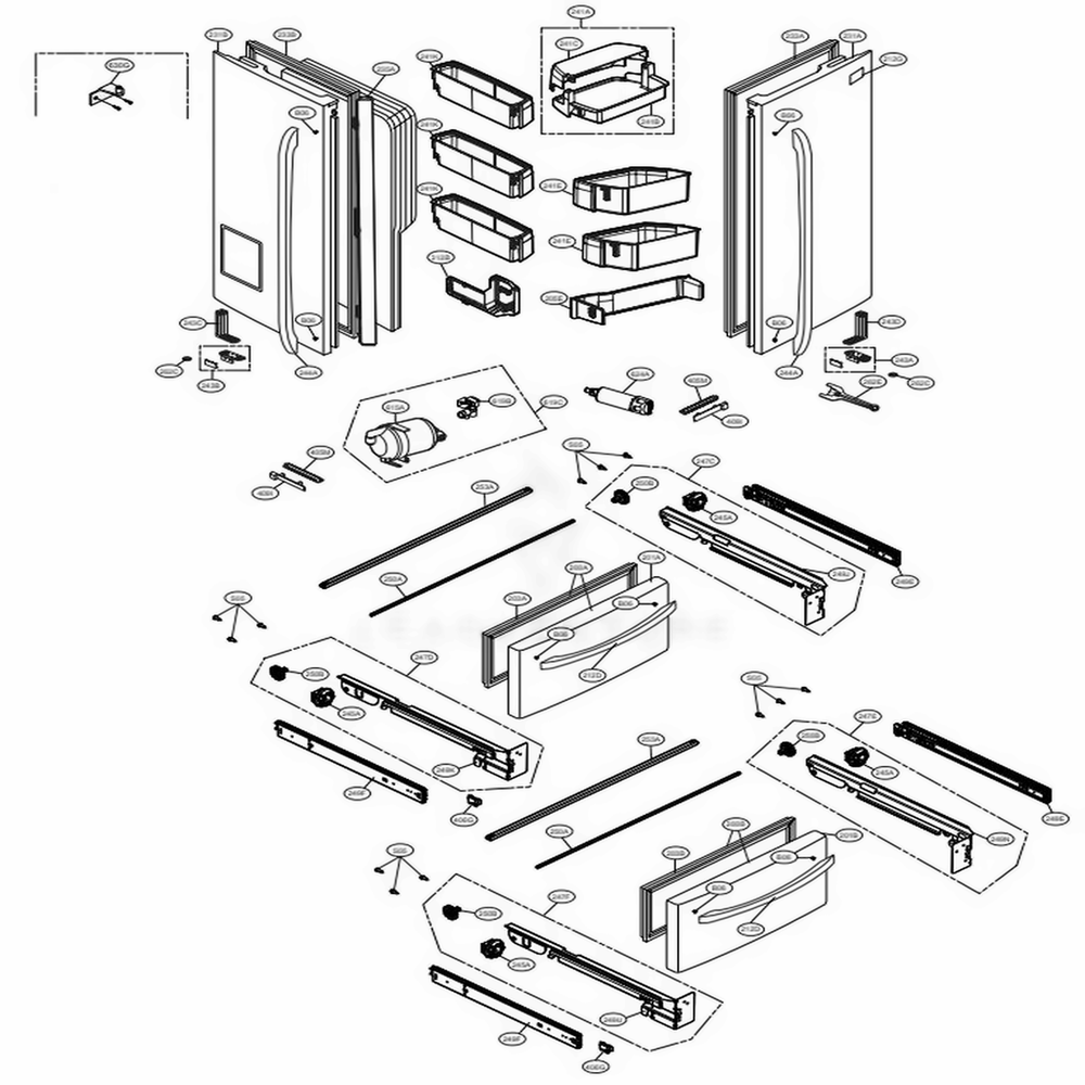 Door Parts Diagram and Parts List for 72182 ASWCSE5 LG Refrigerator
