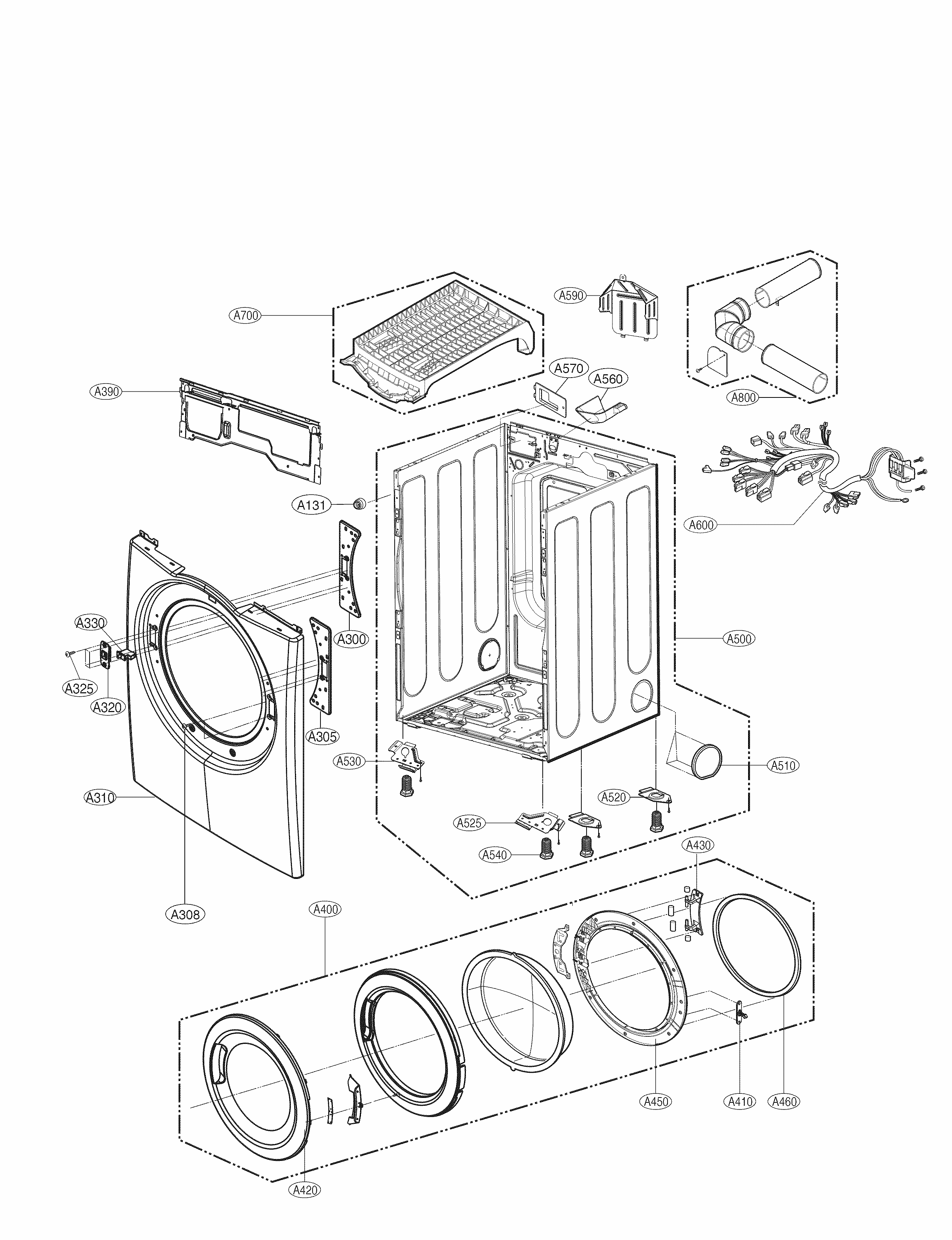 Cabinet And Door Parts Diagram and Parts List for 79681383410  Kenmore Dryer