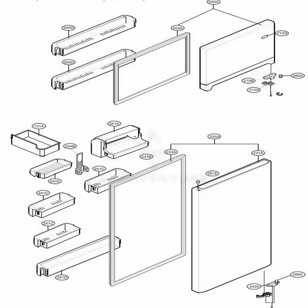 Door Parts Diagram and Parts List for 69299 AWBCSER LG Refrigerator