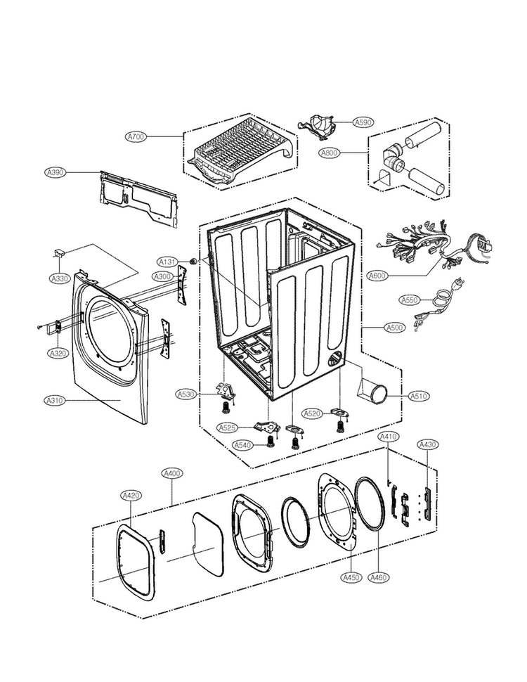 Drum And Motor Parts Diagram and Parts List for DLGX2802R  LG Dryer