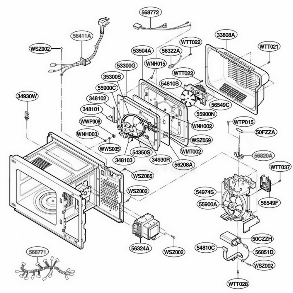 Interior Parts 1 Diagram and Parts List for JMC9158AAQ ABSEJEN LG Wall Oven